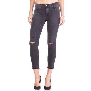 J Brand Womens Mercy Cropped Skinny Jeans Gray Distressed Raw Hem size 26